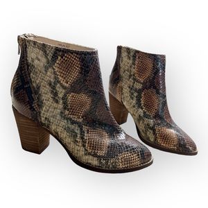 Zigi Soho Snakeskin Brown Black Ankle Boots Booties Western Chunky Women's 8.5
